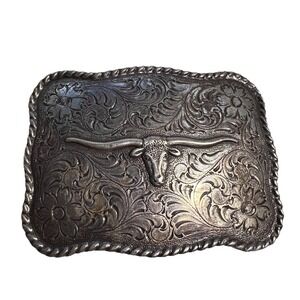 Vintage Nocona Longhorn Heavy Silvertone‎ Belt Buckle Western Cowboy